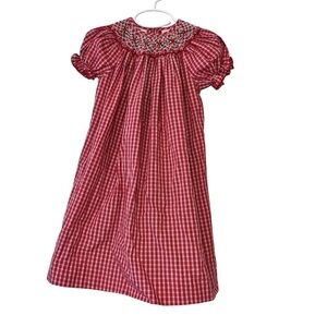 Will Beth Red Checkered floral plaid smocked bishop dress sz 3T
